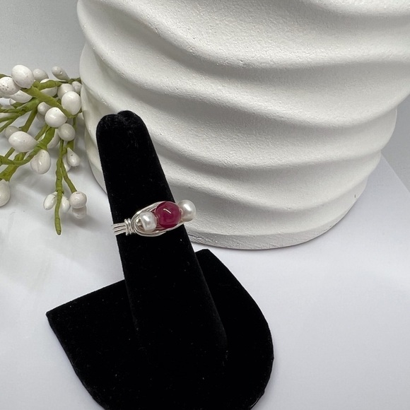 GENUINE Ruby & Freshwater Pearl Sterling Silver Ring - Picture 16 of 16